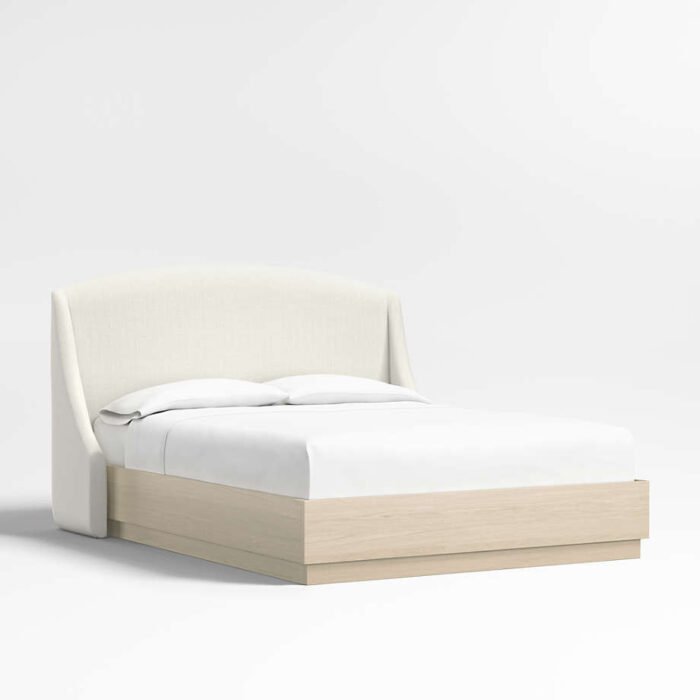 Lafayette 48" Ivory King Upholstered Headboard with Batten White Oak Bed Base