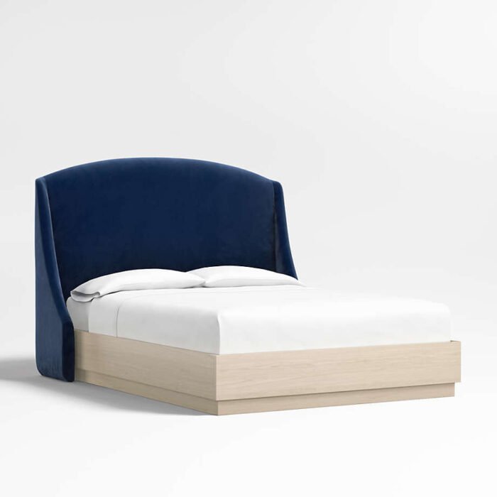 Lafayette 56" Navy King Upholstered Headboard with Batten White Oak Bed Base