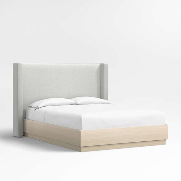 Arden 52" Oyster Grey King Upholstered Headboard with Batten White Oak Bed Base