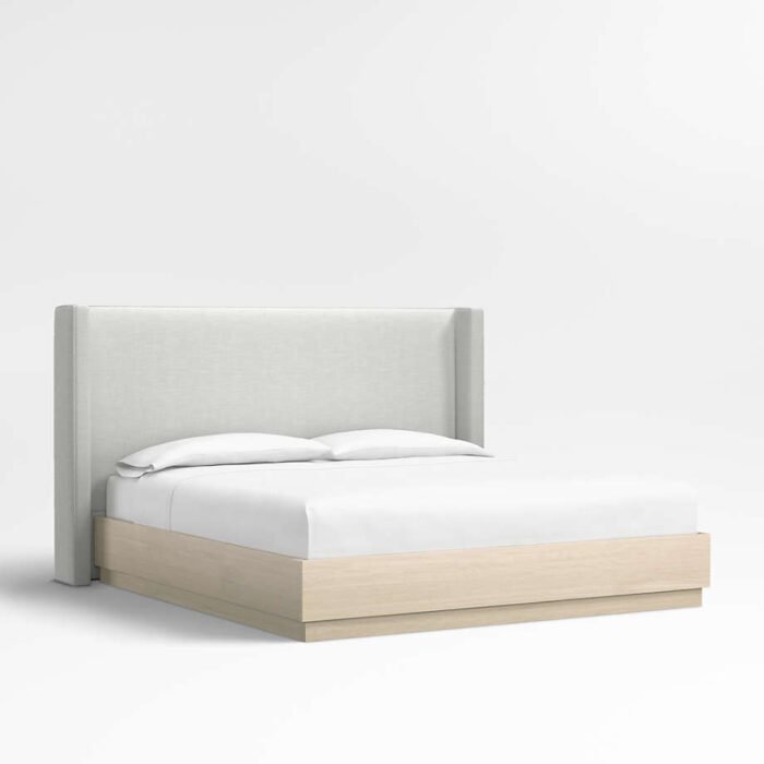 Arden 52" Oyster Grey King Upholstered Headboard with Batten White Oak Bed Base