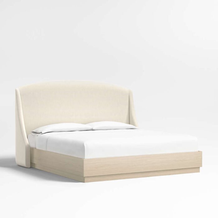 Lafayette 56" Ivory Upholstered King Headboard with Batten White Oak Bed Base