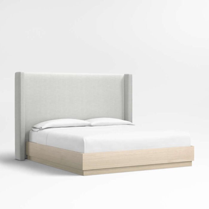 Arden 60" Oyster Grey King Upholstered Headboard with Batten White Oak Bed Base