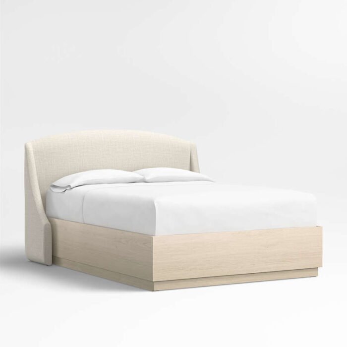 Lafayette 48" Natural Beige Upholstered Queen Headboard with Batten White Oak Storage Bed Base