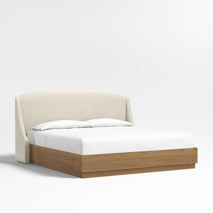 Lafayette 48" Beige Upholstered King Headboard with Batten Brown Oak Bed Base