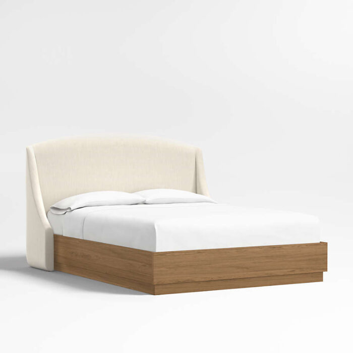 Lafayette 48" Ivory Upholstered King Headboard with Batten Brown Oak Bed Base