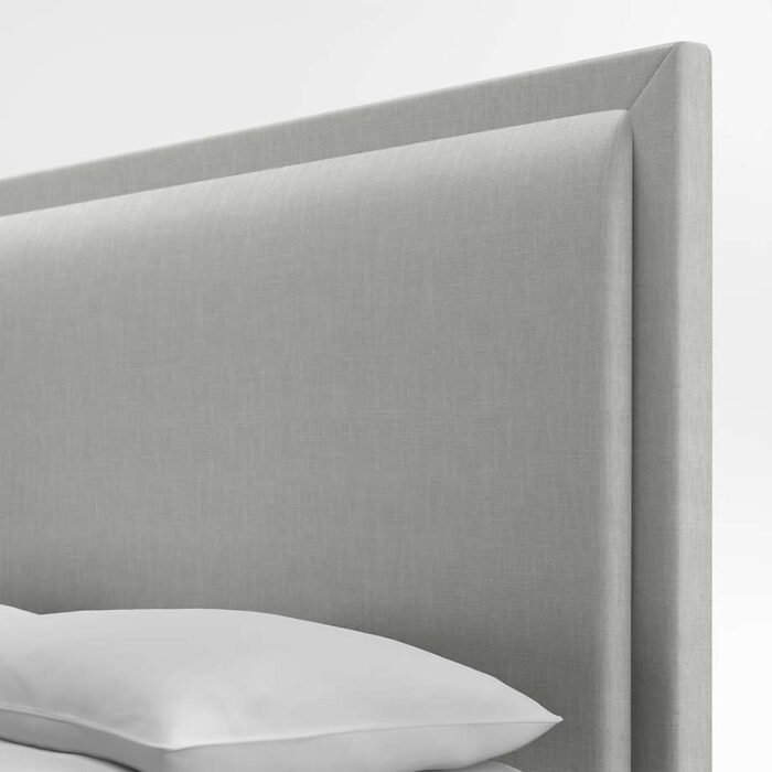 Meraux 56" Oyster Grey Upholstered Queen Headboard with Batten White Oak Storage Bed Base