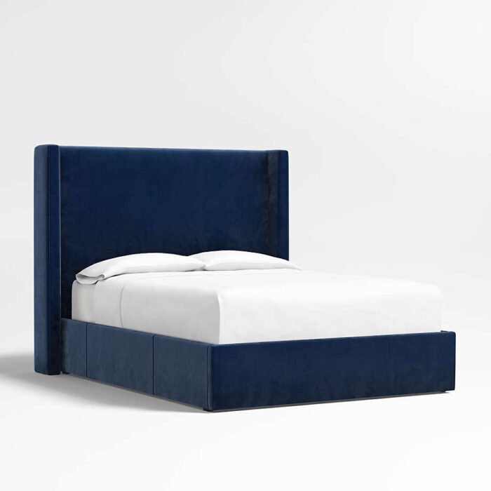 Arden 60" Navy King Upholstered Headboard with Storage Bed Base