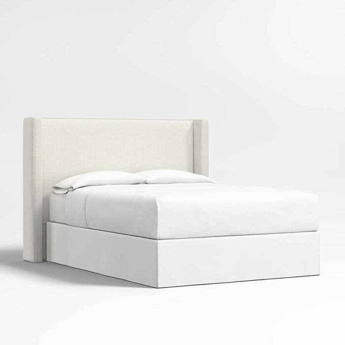 Arden 52" Ivory Queen Upholstered Headboard with Batten White Oak Bed Base