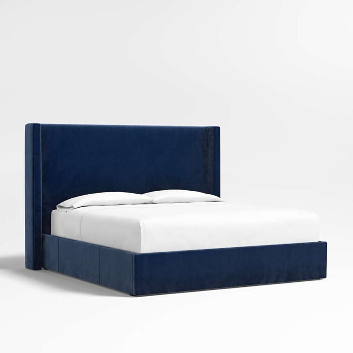 Arden 60" Navy King Upholstered Headboard with Storage Bed Base