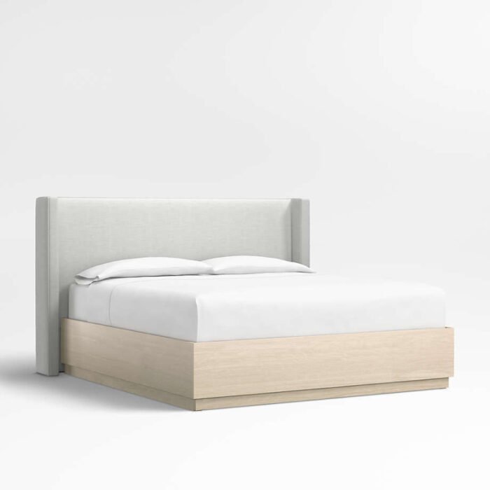 Arden 52" Oyster Grey King Upholstered Headboard with Batten White Oak Storage Bed Base