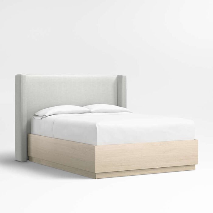 Arden 52" Oyster Grey King Upholstered Headboard with Batten White Oak Storage Bed Base