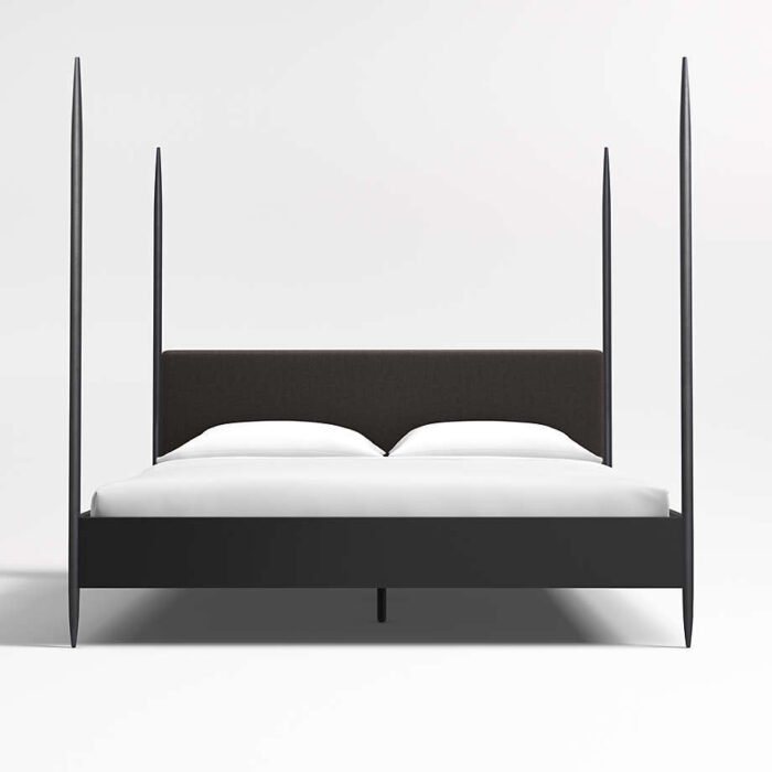 Dearborn Black Four Poster King Bed with Upholstered Headboard