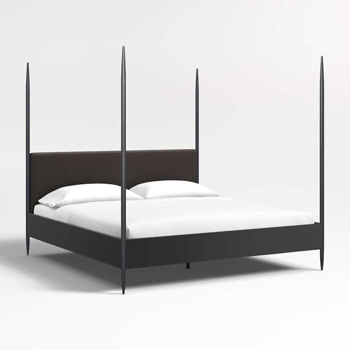 Dearborn Black Four Poster King Bed with Upholstered Headboard