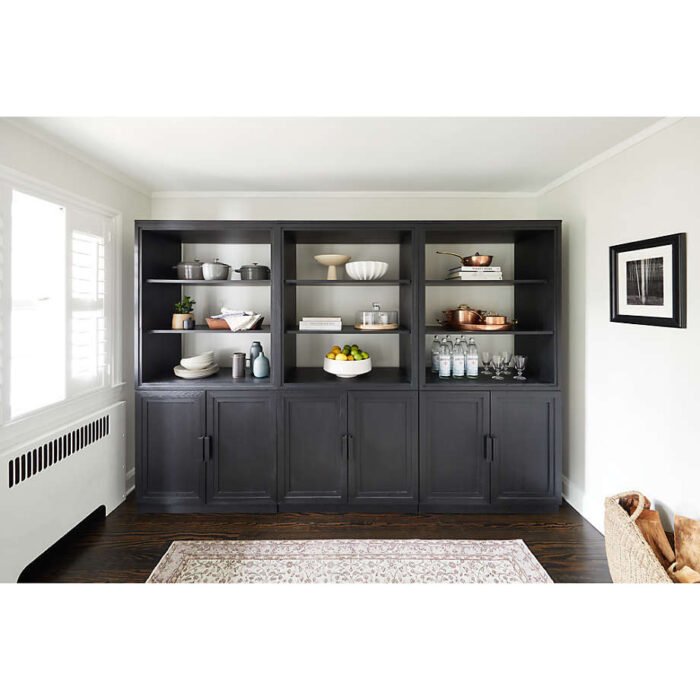 Calypso Black Wood Modular Elm Wood-Door Base and Bookshelf Hutch