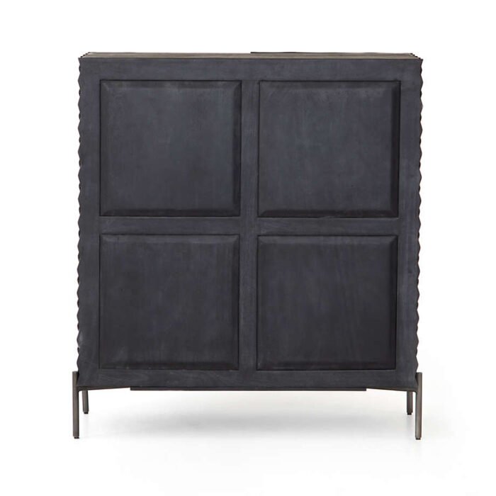 Raffael Black Carved Wood Bar Cabinet with Storage