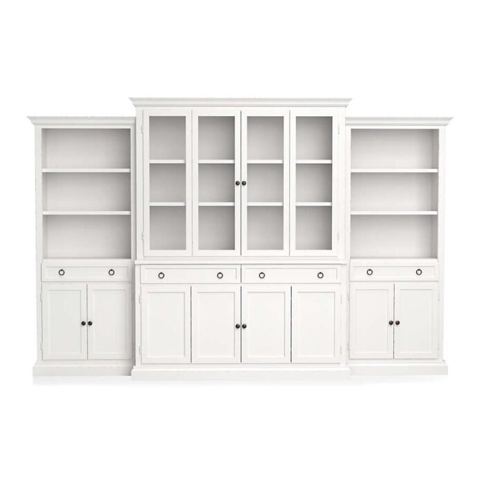 Cameo 4-Piece Modular White Glass Door Wall Unit with Storage Bookcases