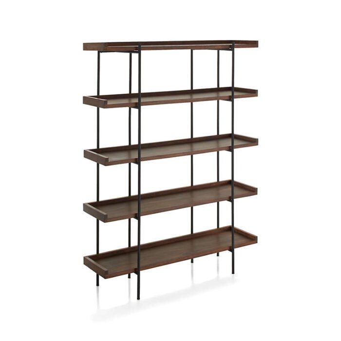 Beckett Dark Brown Wood 5-High Storage Bookshelf Sable