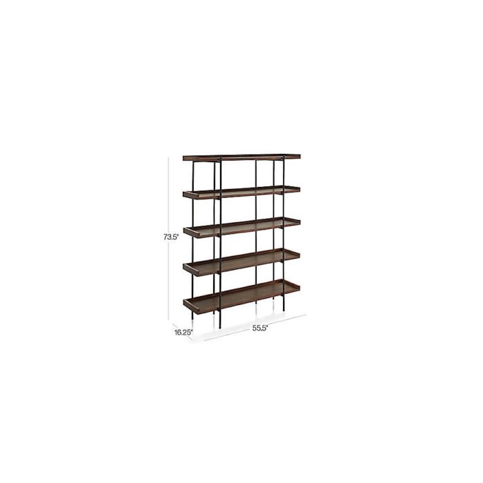 Beckett Dark Brown Wood 5-High Storage Bookshelf Sable