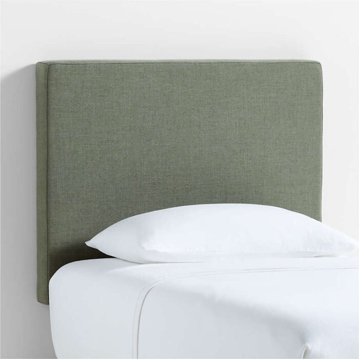 Square Linen Green Twin Charging Wall-Mounted Headboard