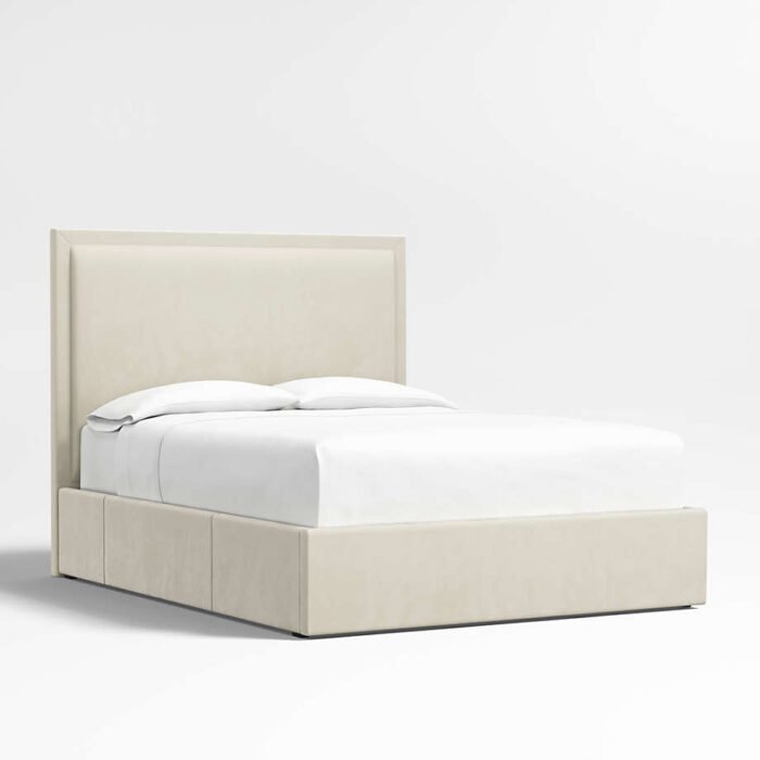 Meraux 56" Beige Upholstered King Headboard with Storage Bed Base