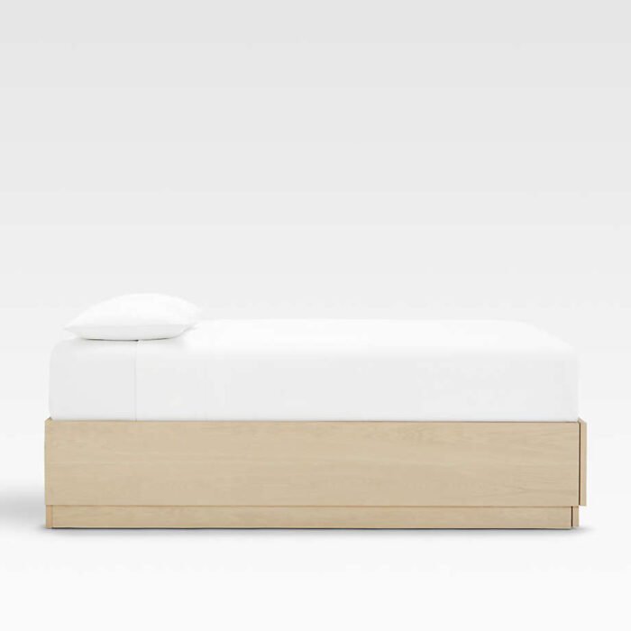 Batten White Oak Queen Plinth-Base Storage Bed