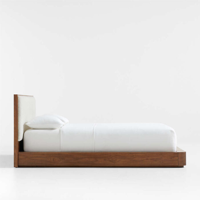 Milano Natural Walnut Wood Upholstered Queen Bed