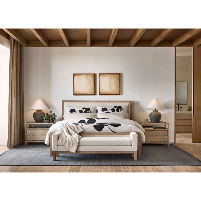 Keane Weathered Natural Wood Upholstered King Bed