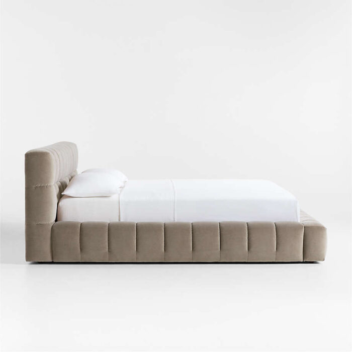 Cambria Warm Grey Velvet Tufted Upholstered King Bed