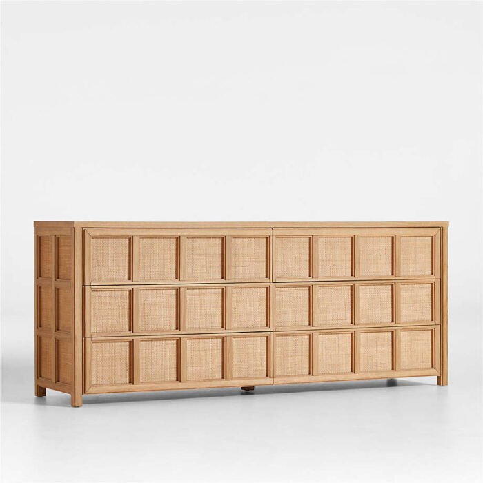 Campagna Rattan and Natural Oak Wood 6-Drawer Dresser