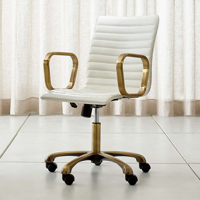 Ripple Ivory Leather Office Chair with Brass Frame