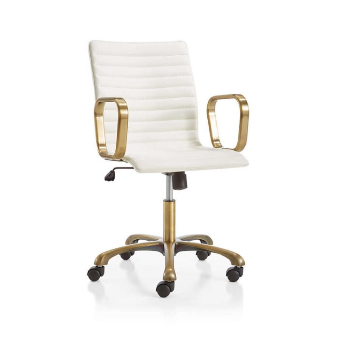 Ripple Ivory Leather Office Chair with Brass Frame