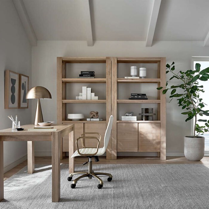 Ripple Ivory Leather Office Chair with Brass Frame