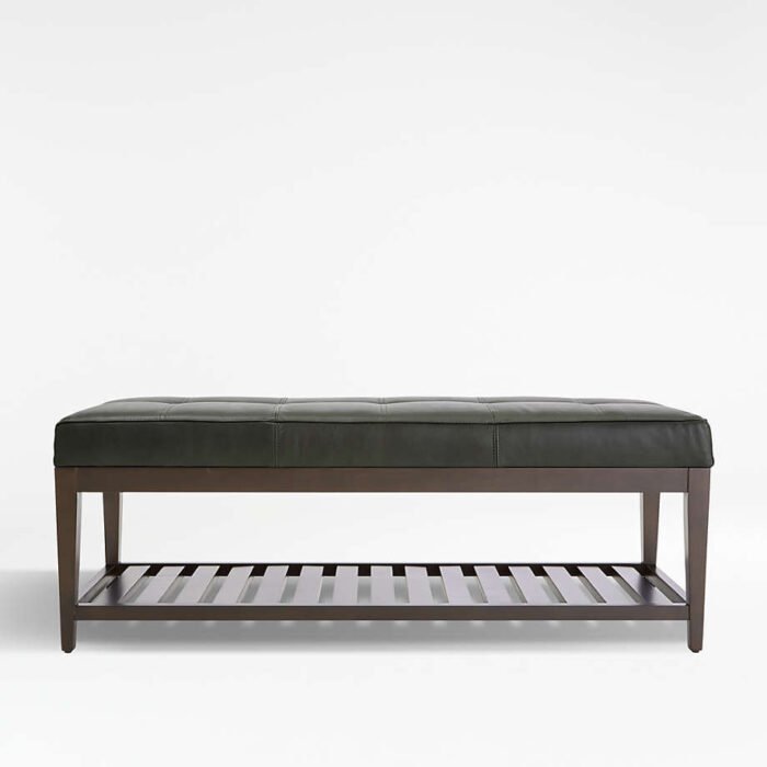 Nash Leather Small Tufted Bench with Slats