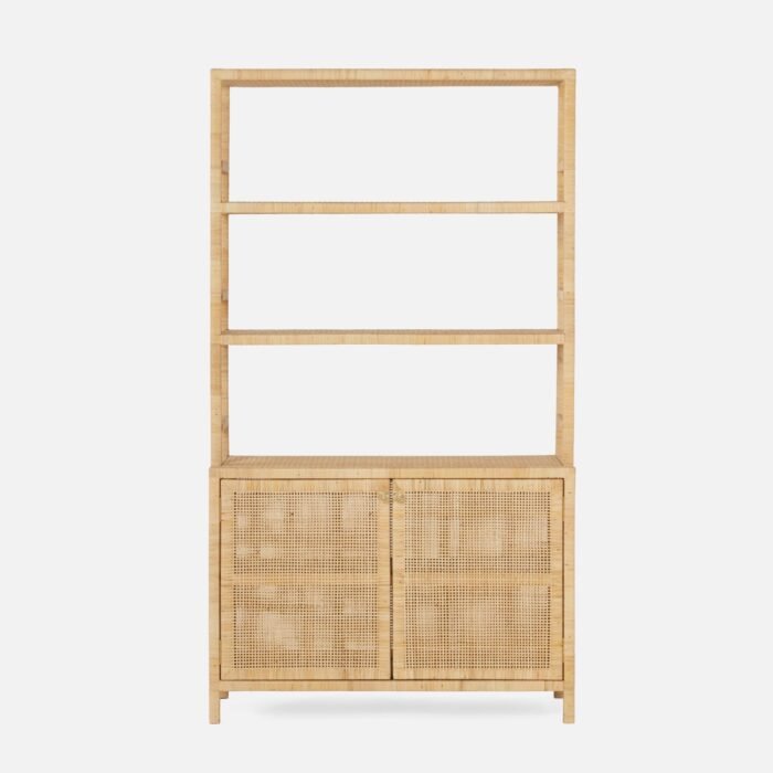 Isla Bookcase with Rattan Hutch