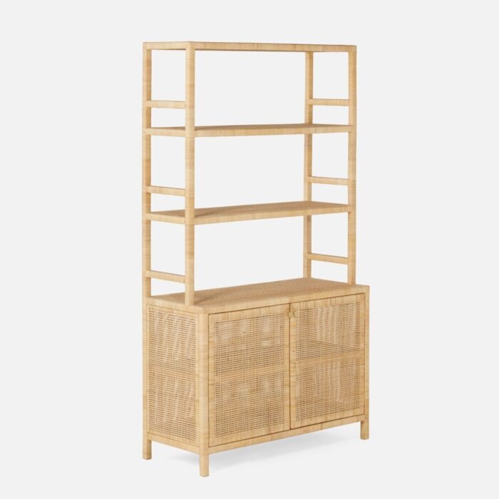 Isla Bookcase with Rattan Hutch