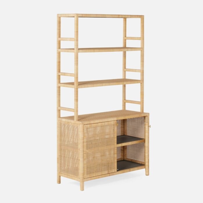 Isla Bookcase with Rattan Hutch